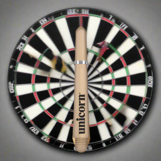 Beige dart shaft with 'unicorn' branding on a white background
