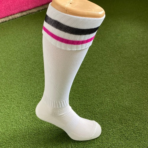 White Long Socks with White and Pink trim