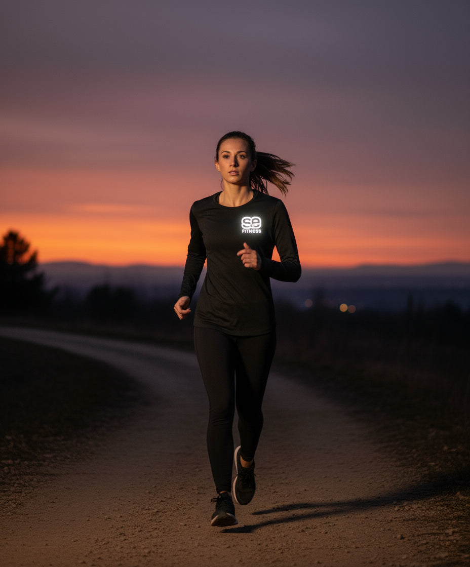 SE Fitness Long Sleeve Black T-Shirt with REFLECTIVE PRINT - Womens Only