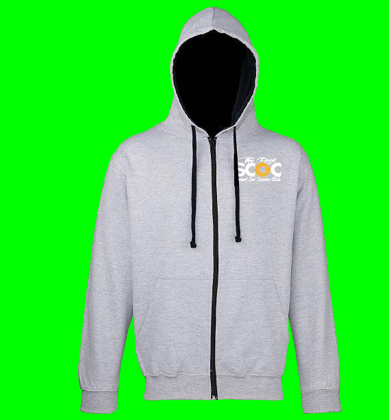 The Real Smart Car Owners Club - Heather Grey/French Navy- Zipped Contrast Hoodie