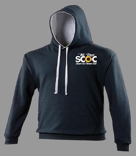 Black hoodie with a logo on the chest against a white background