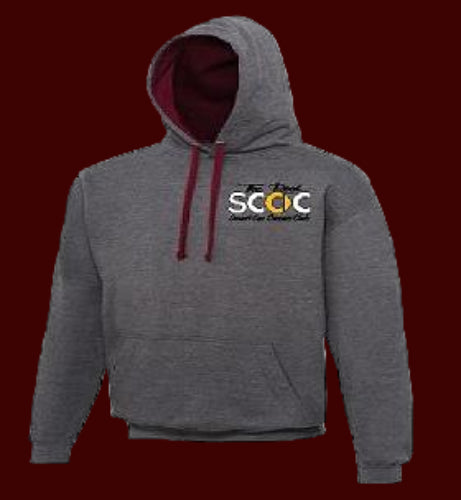 The Real Smart Car Owners Club Contrast Hoodie - Charcoal Grey/Burgundy