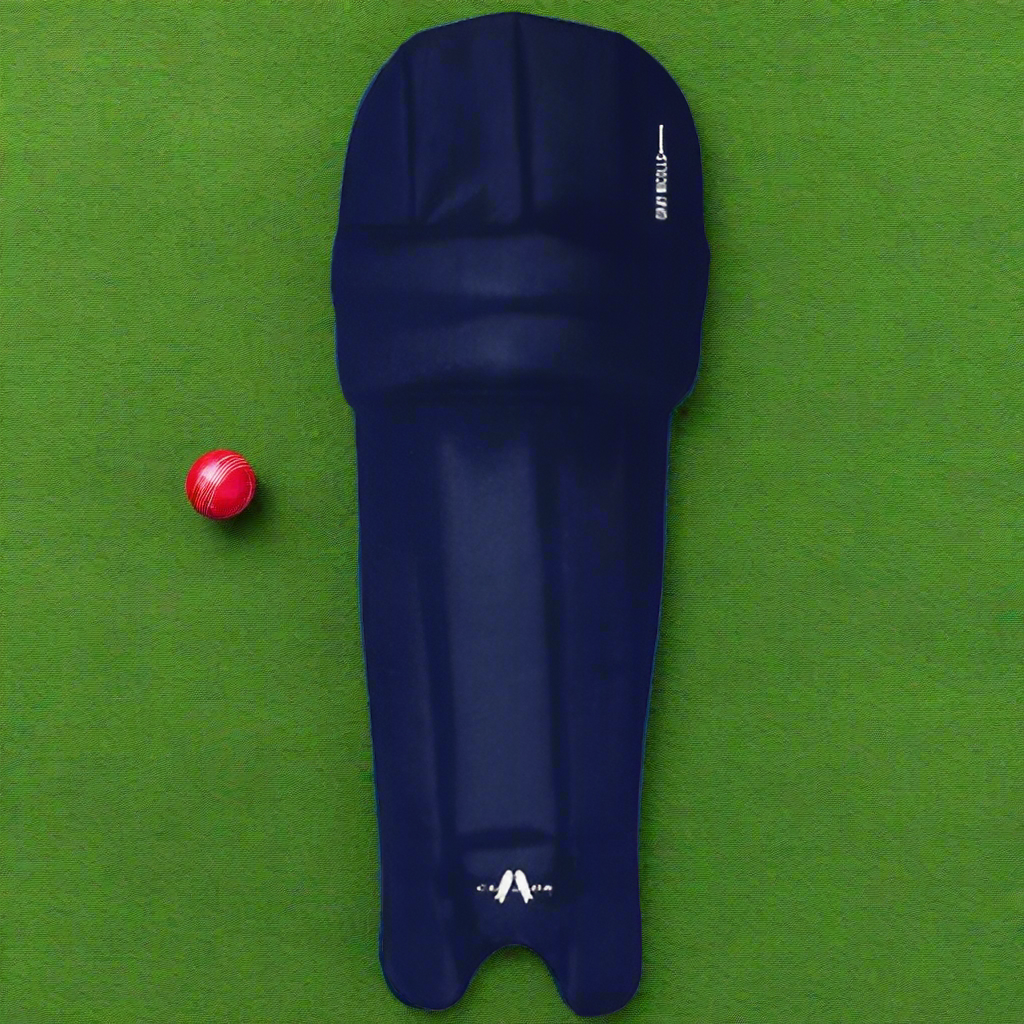 A single navy-colored cricket leg guard cover with the brand logo visible on the strap.