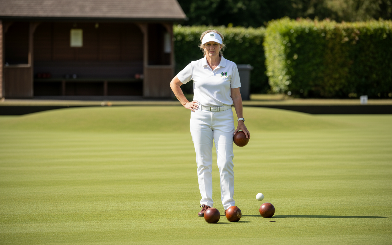 A white visor with the Goldieslie Bowls Club logo embroidered in green and black on the front.