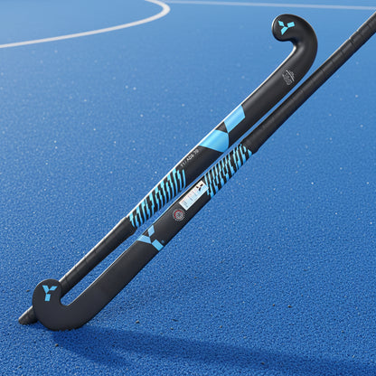 Black and blue hockey stick on a white background