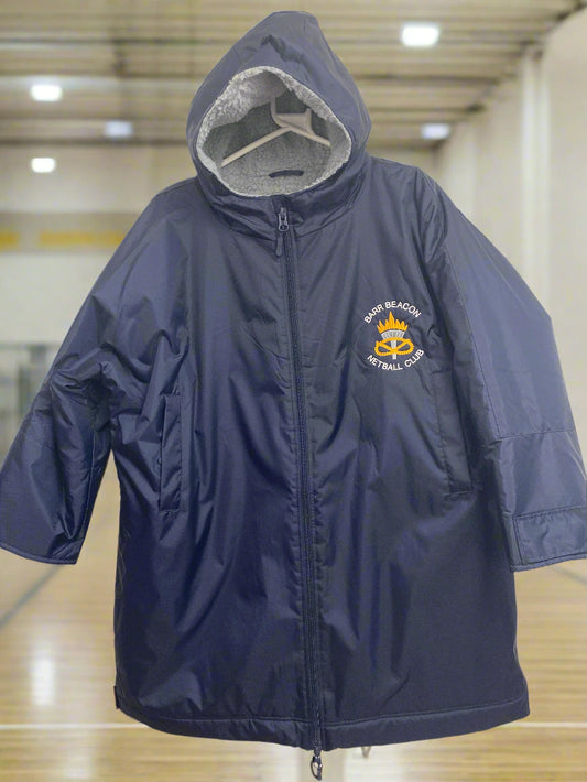 Blue jacket with a logo on a white background