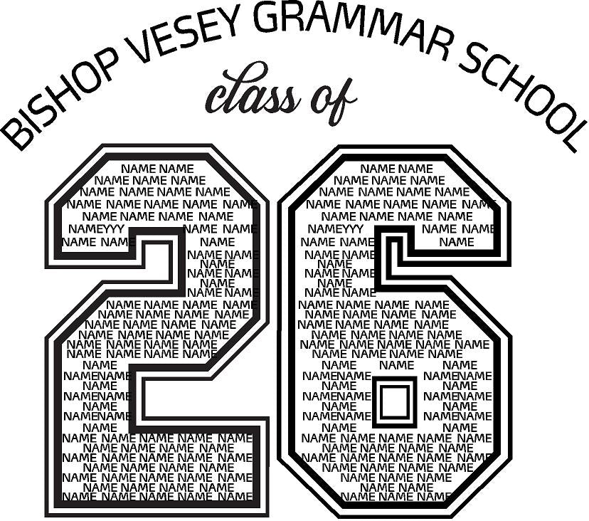 Design with 'Bishop Vesey Grammar School class of 25' text on a white background