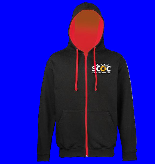 The Real Smart Car Owners Club - Jet Black/Fire Red - Zipped Contrast Hoodie