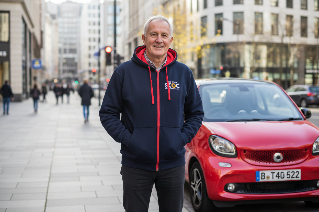 The Real Smart Car Owners Club - Navy/Red - Zipped Contrast Hoodie