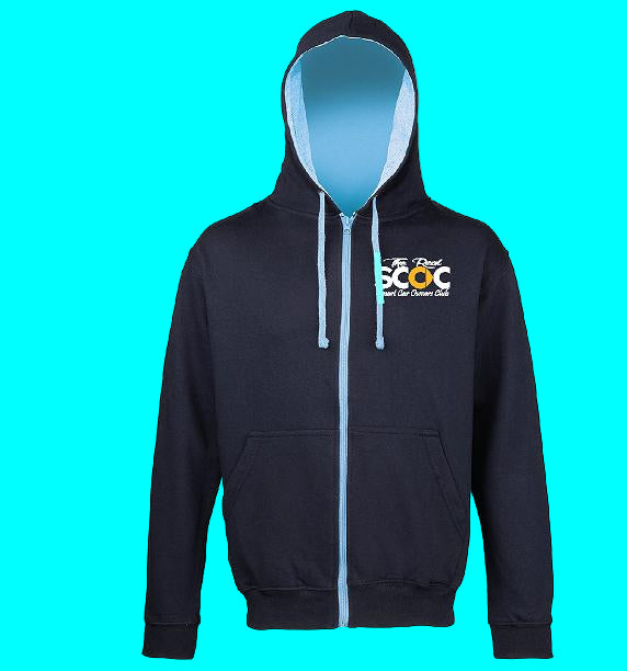 The Real Smart Car Owners Club - Navy/Sky Blue - Zipped Contrast Hoodie