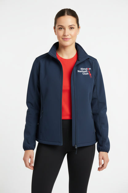 Navy blue jacket with Elmden Netball Club logo on a white background